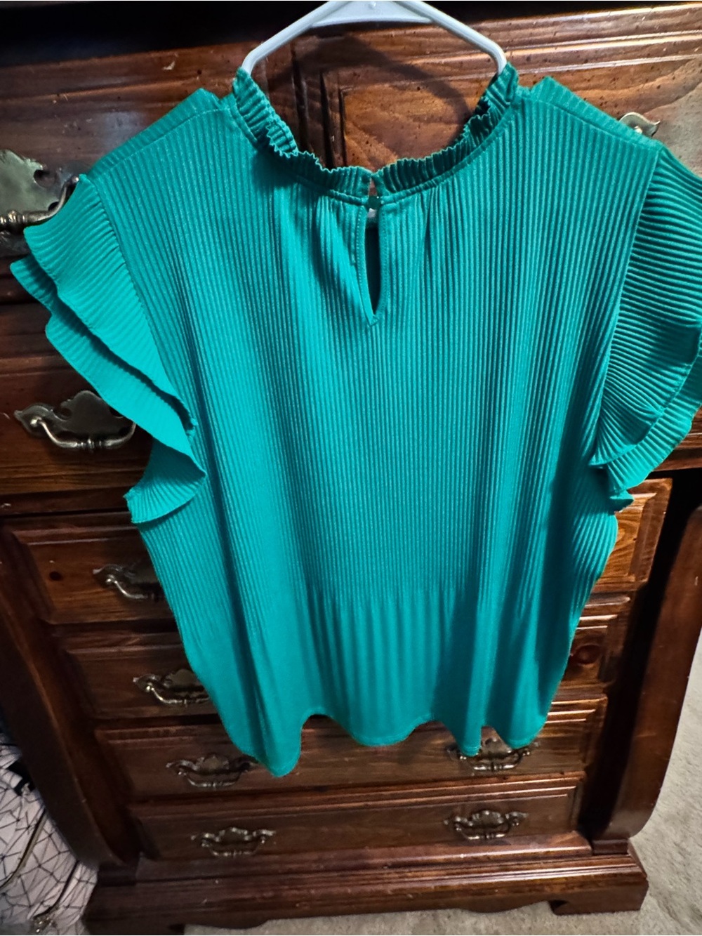 Adrianna Papell Teal Pleated Ruffle Sleeve Blouse - Picture 6 of 6